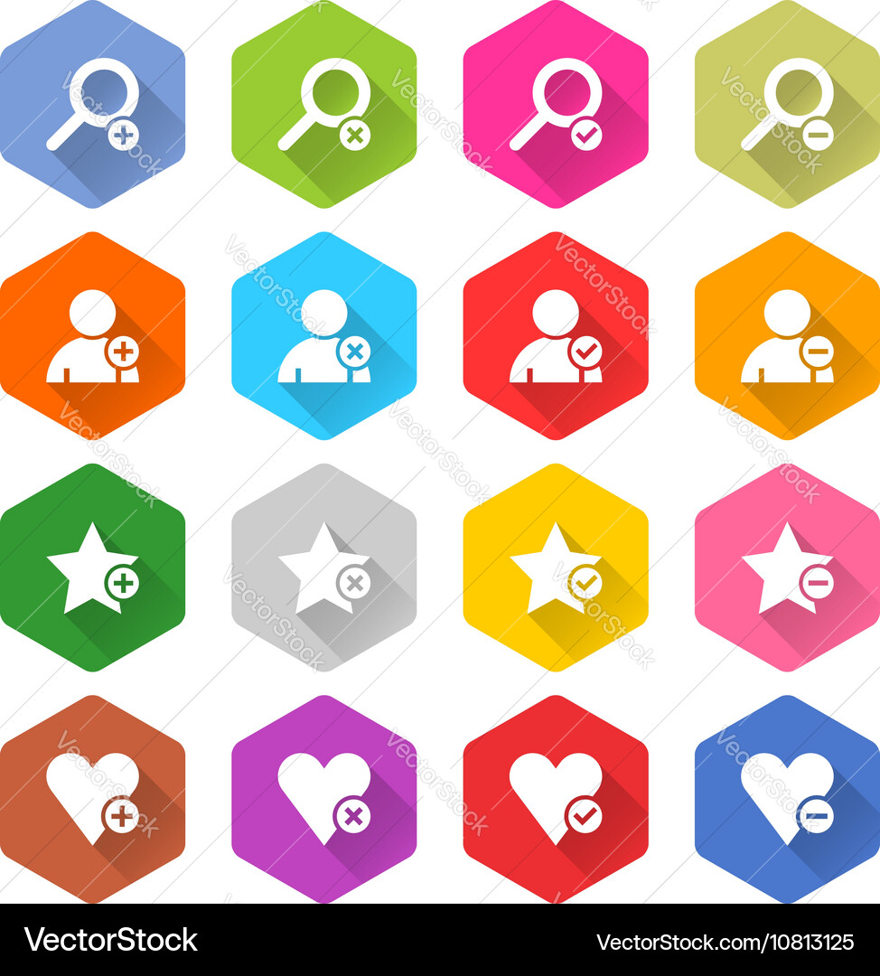 Flat addition icon hexagon web button vector image