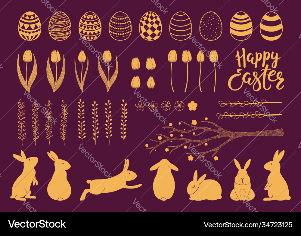 Gold easter elements set Gold easter elements set vector image