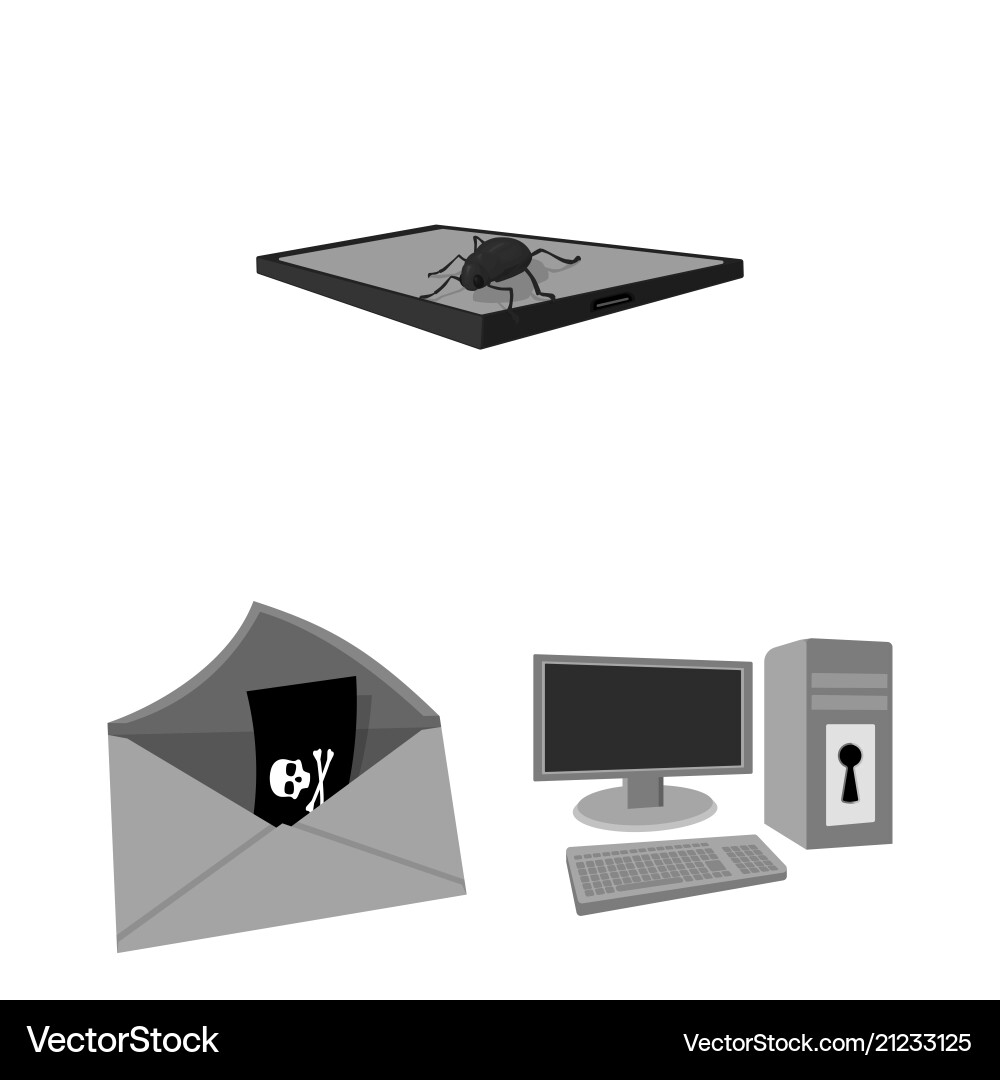 Hacker und Hacking monochrome Icons im Set Vektorbild