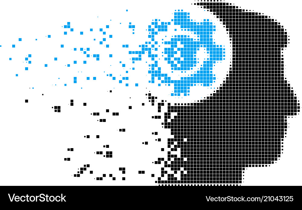Intellect gear rotation fragmented pixel icon Intellect gear rotation fragmented pixel icon vector image