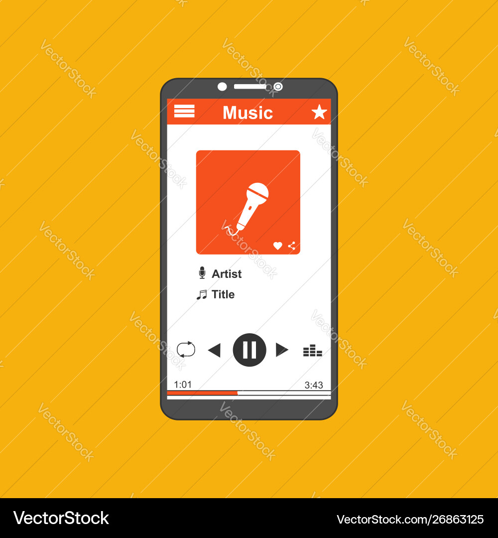 Media player application app template with flat Vector Image
