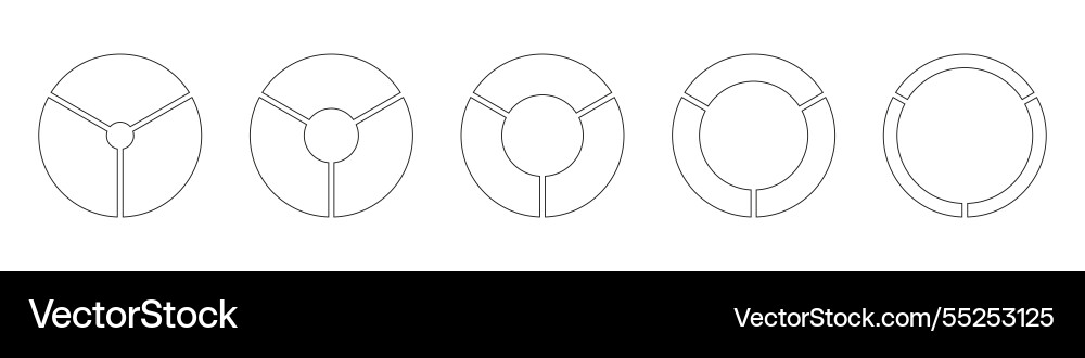 Pies segmented on 3 equal parts Pies segmented on 3 equal parts vector image