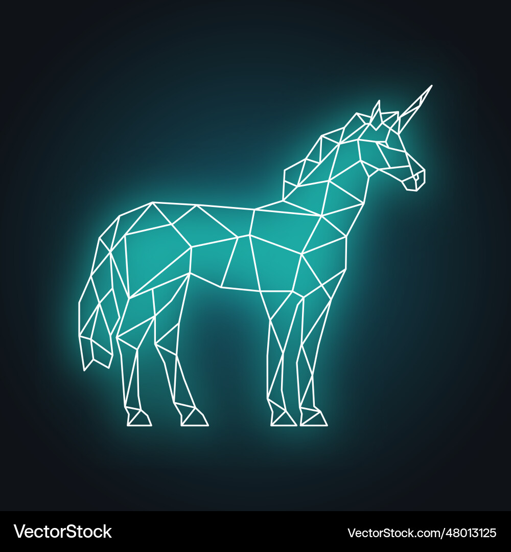 Polygonal unicorn print side view glowing vector image