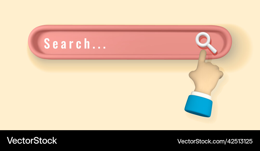 Realistic 3d search bar design element with hand Realistic 3d search bar design element with hand vector image