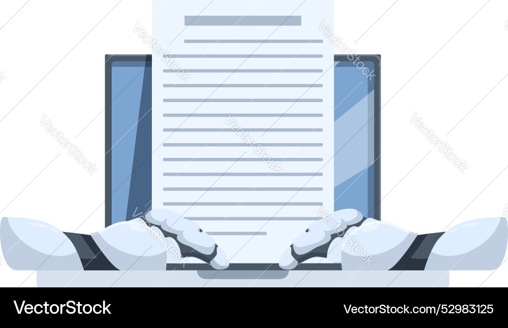 Robot hands typing on laptop keyboard generating Robot hands typing on laptop keyboard generating Vector Image