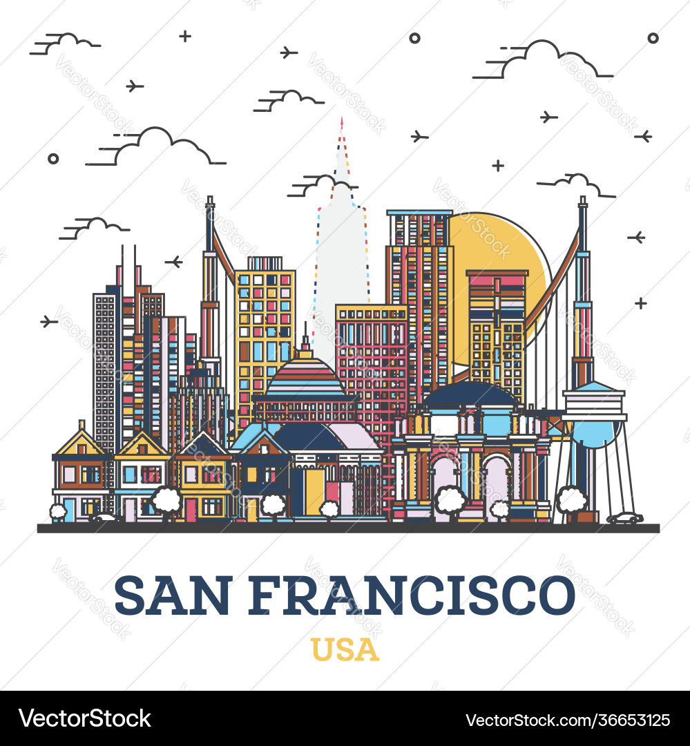 San Francisco Stadt Skyline Outline Vektorbild