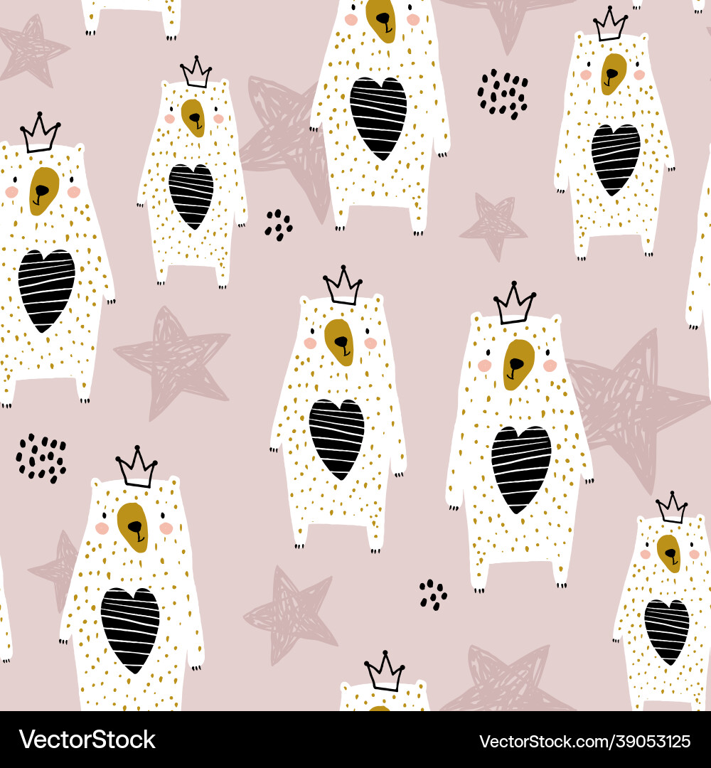 Seamless pattern with cute bear princess creative Seamless pattern with cute bear princess creative vector image