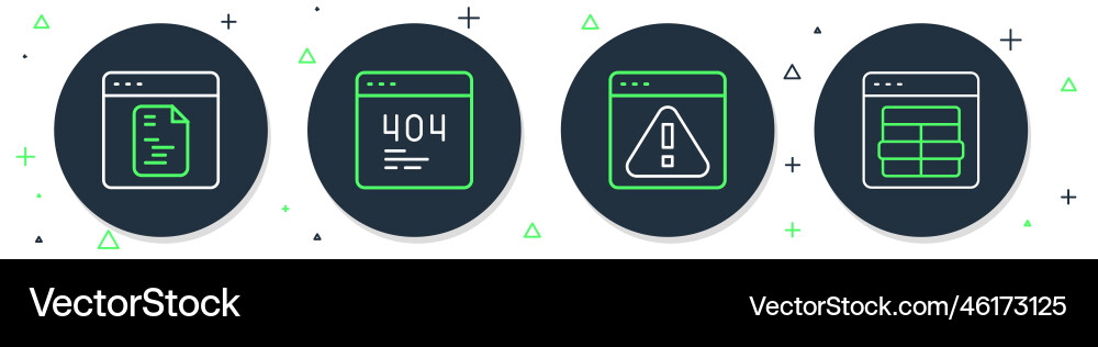 Set line page with a 404 error browser Set line page with a 404 error browser vector image