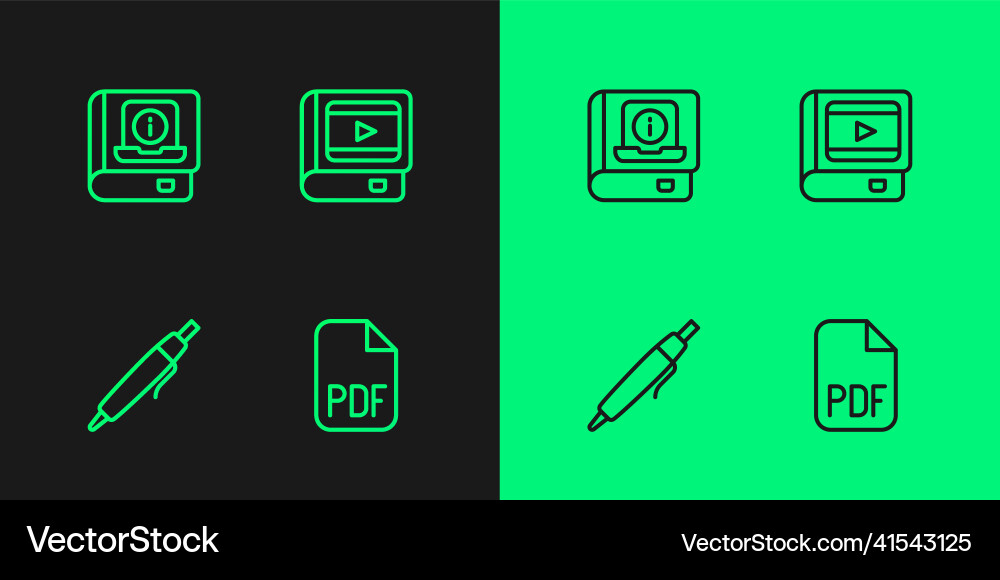 Set line pdf file document pen user manual Set line pdf file document pen user manual vector image