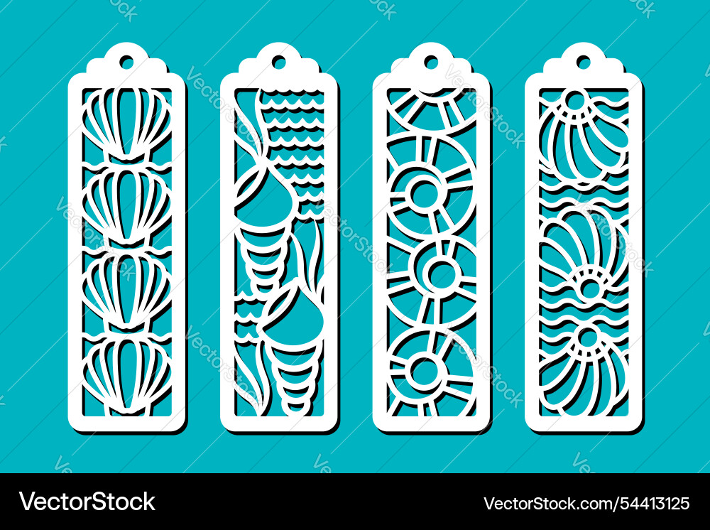 Set of vertical bookmarks with seashells pattern Set of vertical bookmarks with seashells pattern vector image