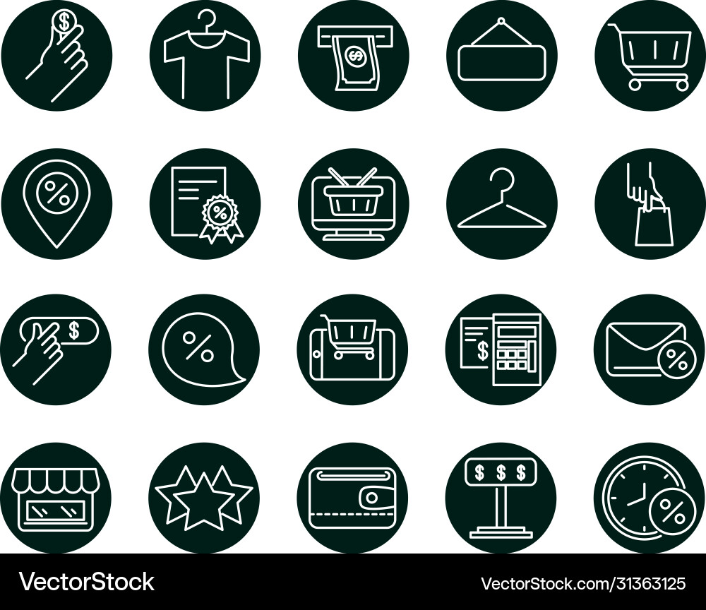Shopping block and line style icon set vector image