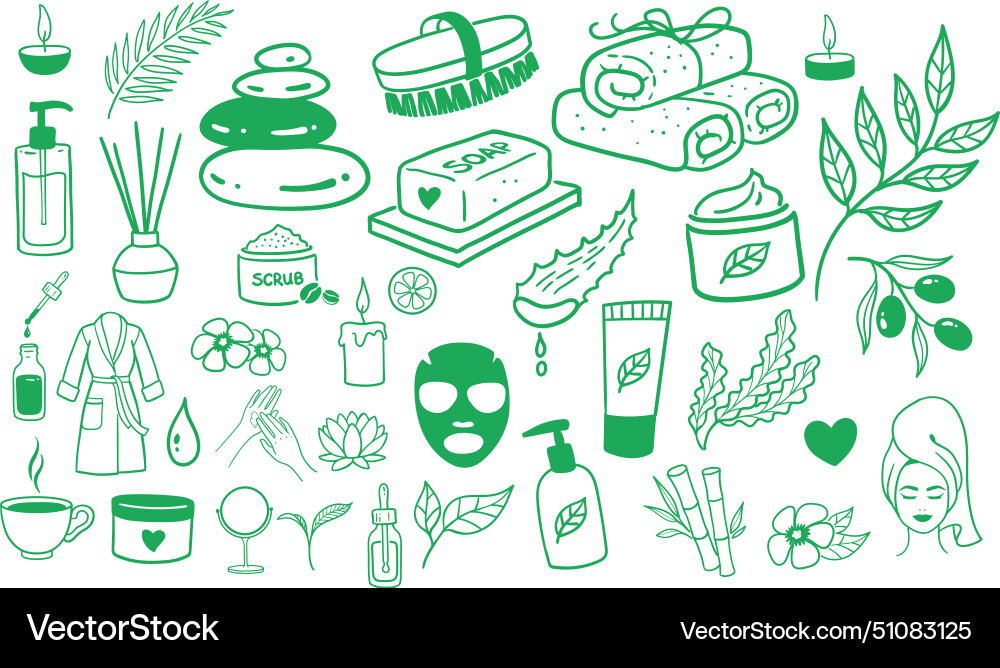 Spa salon accessorises set with herbal cosmetics Spa salon accessorises set with herbal cosmetics vector image