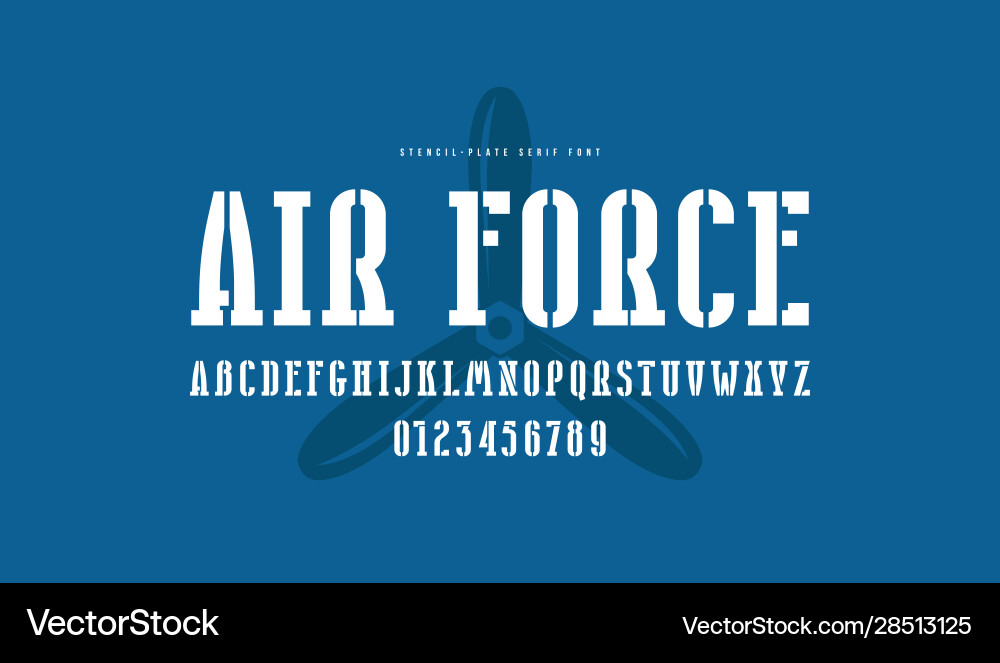 Stencil-plate narrow serif font Stencil-plate narrow serif font vector image