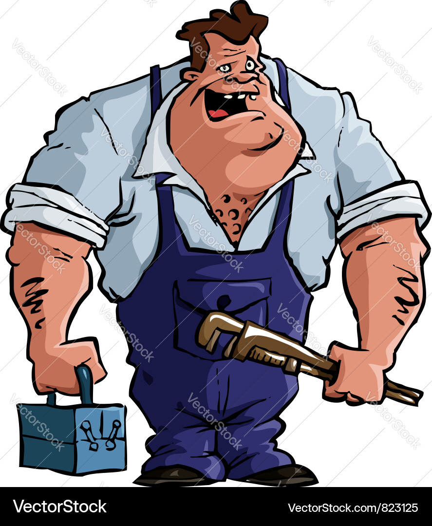 Strong Plumber with Toolbox Vector Image
