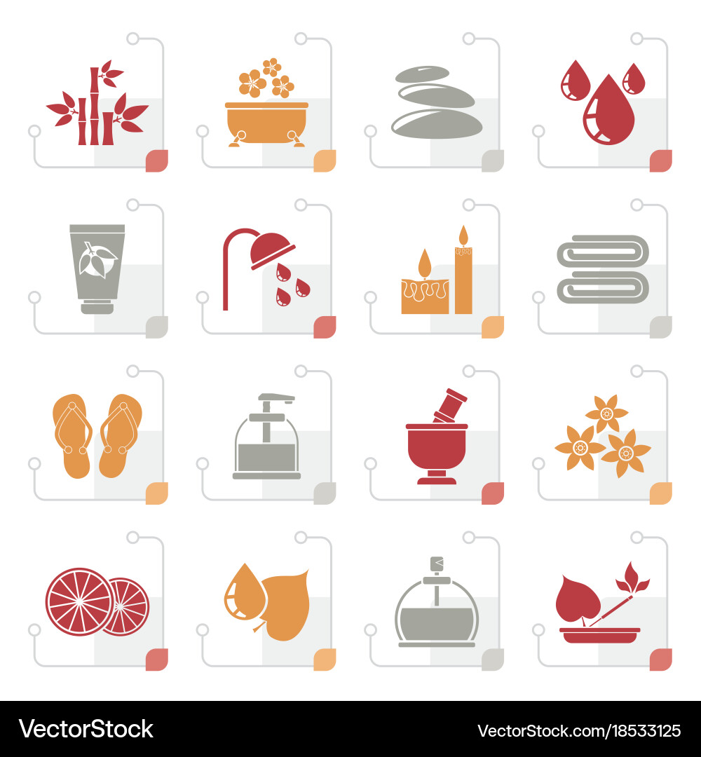 Stylized spa and relax objects icons vector image