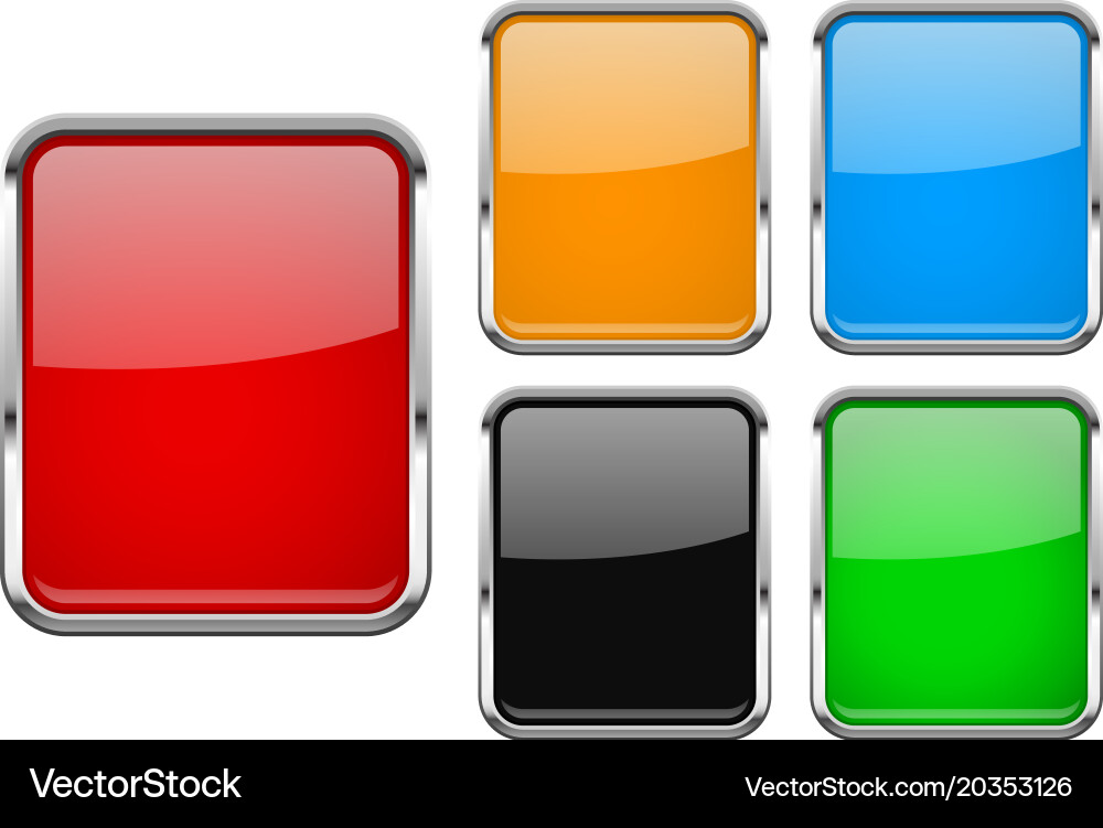 Glass buttons with chrome frame colored set vector image