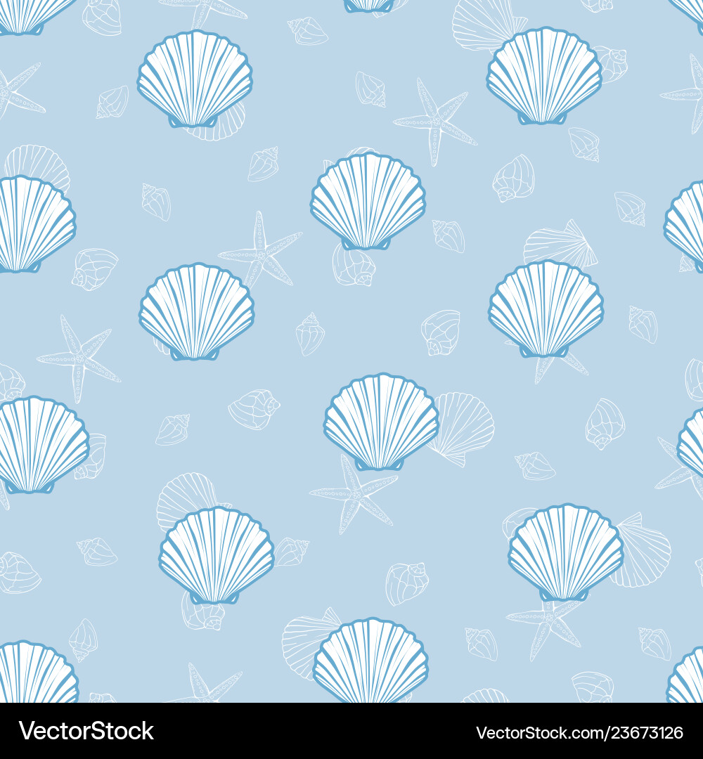 Hand drawn - seamless pattern of seashells marine Hand drawn - seamless pattern of seashells marine vector image