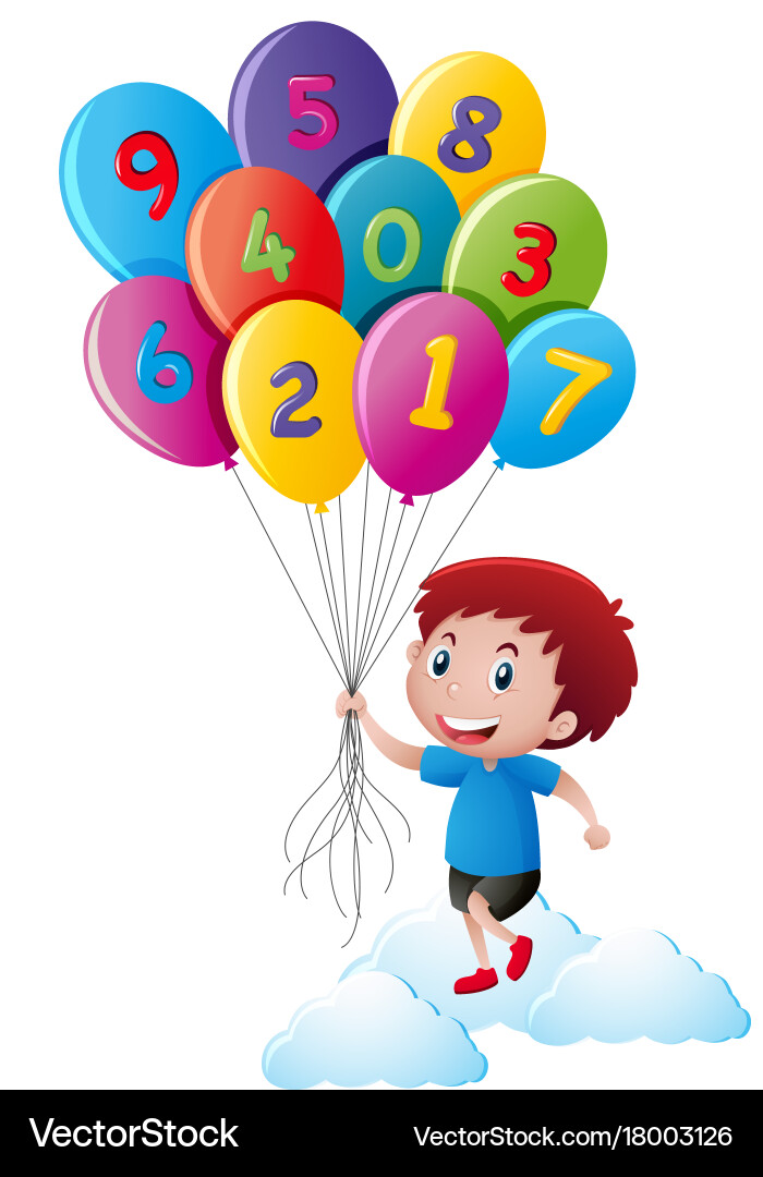 Little boy holding balloons with numbers Vector Image