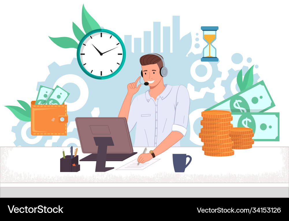 Man operator finance support call center ot vector image