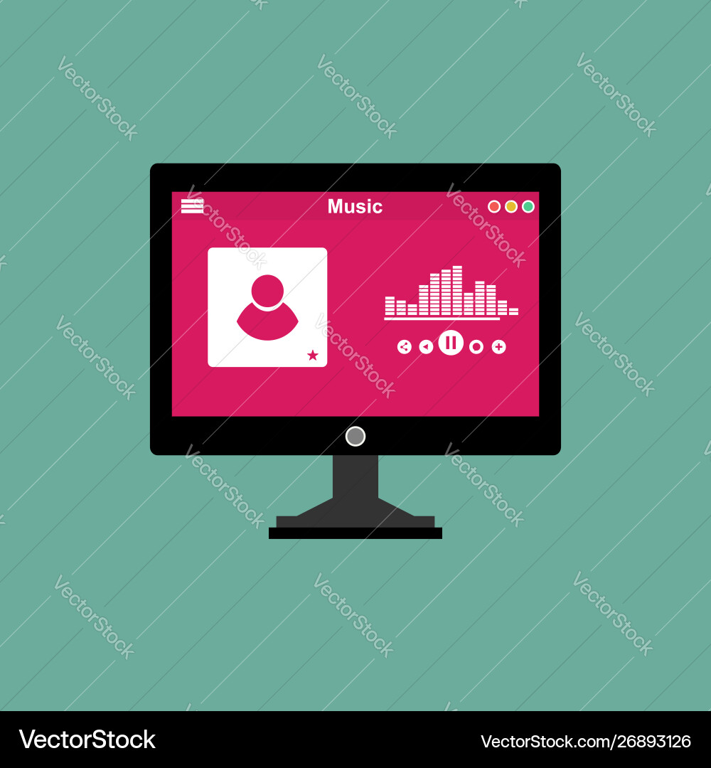 Media player application app template with flat Vector Image