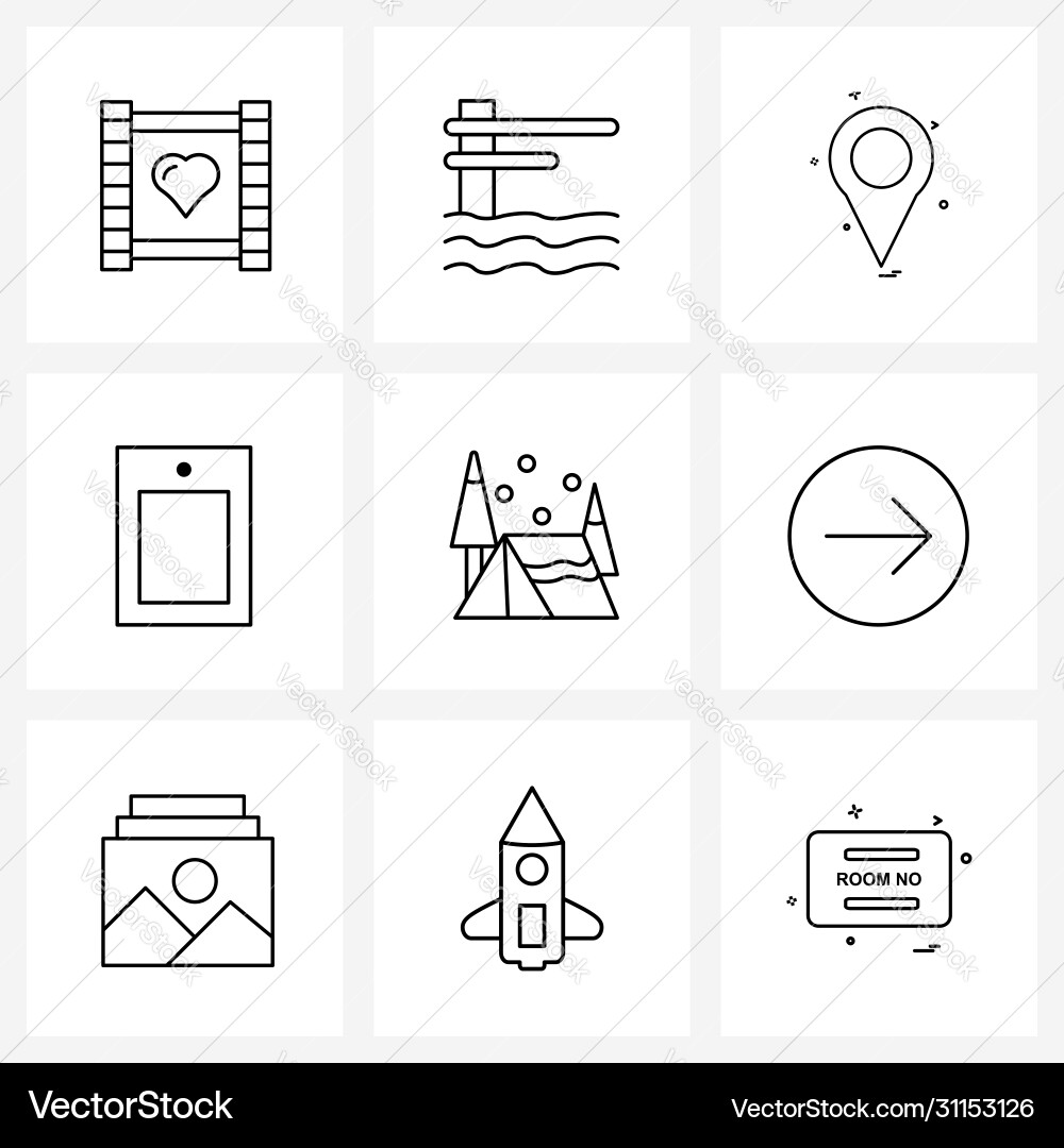 Ui set 9 basic line icons camping android Vector Image