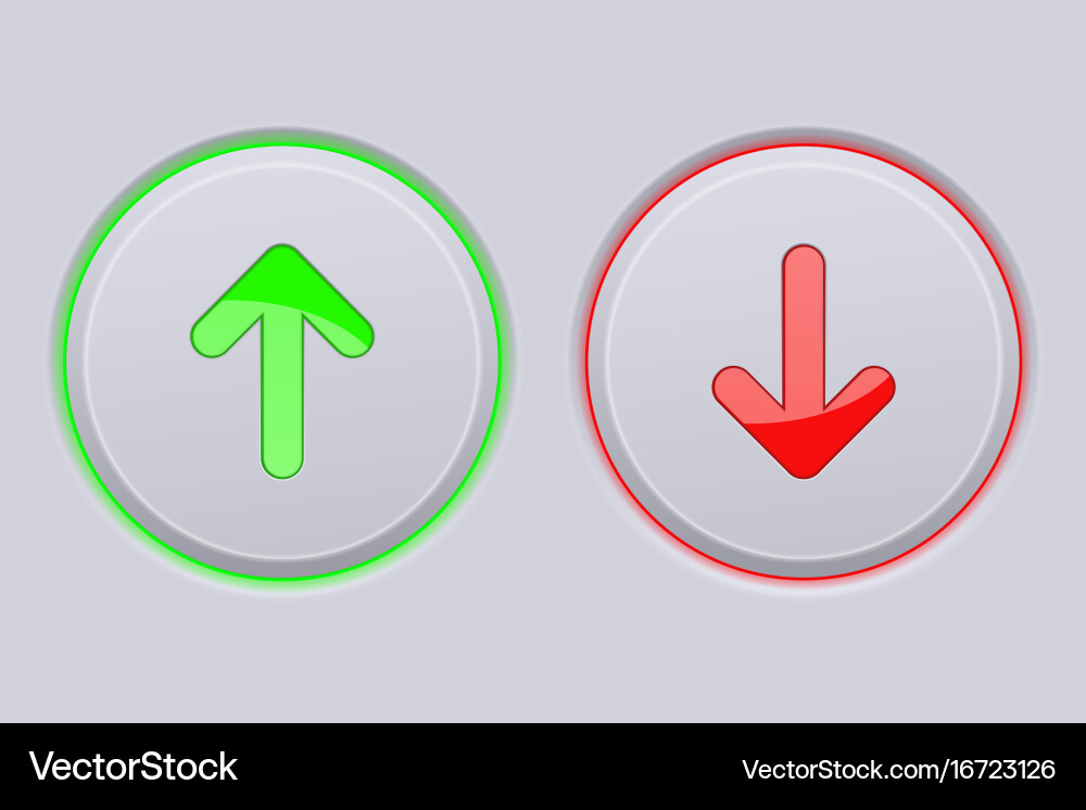Up and down round gray buttons with green red vector image