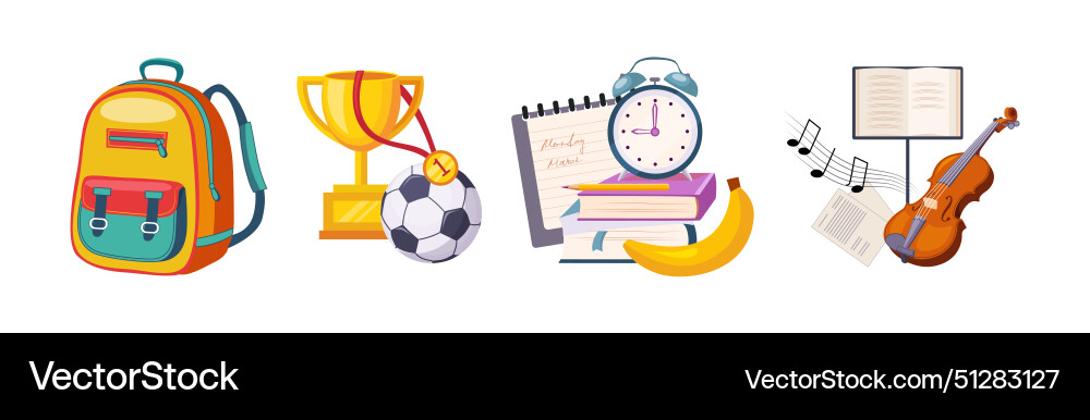 Back to school item and object composition Back to school item and object composition vector image