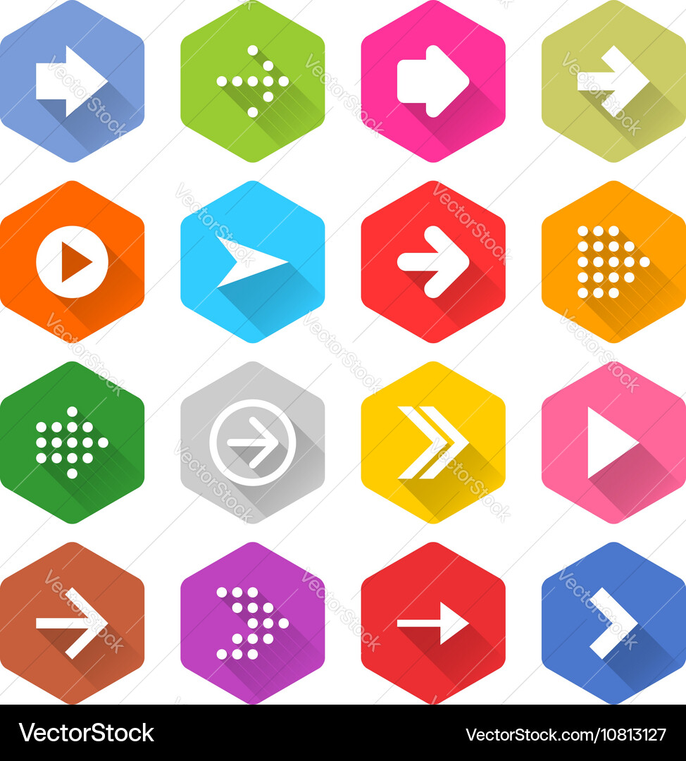 Flat arrow icon set hexagon web button vector image