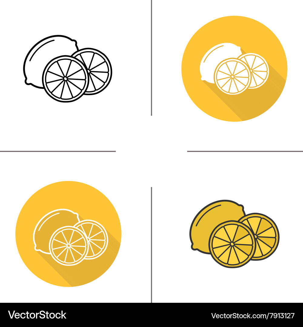 Lemon flat design linear and color icons set Vector Image