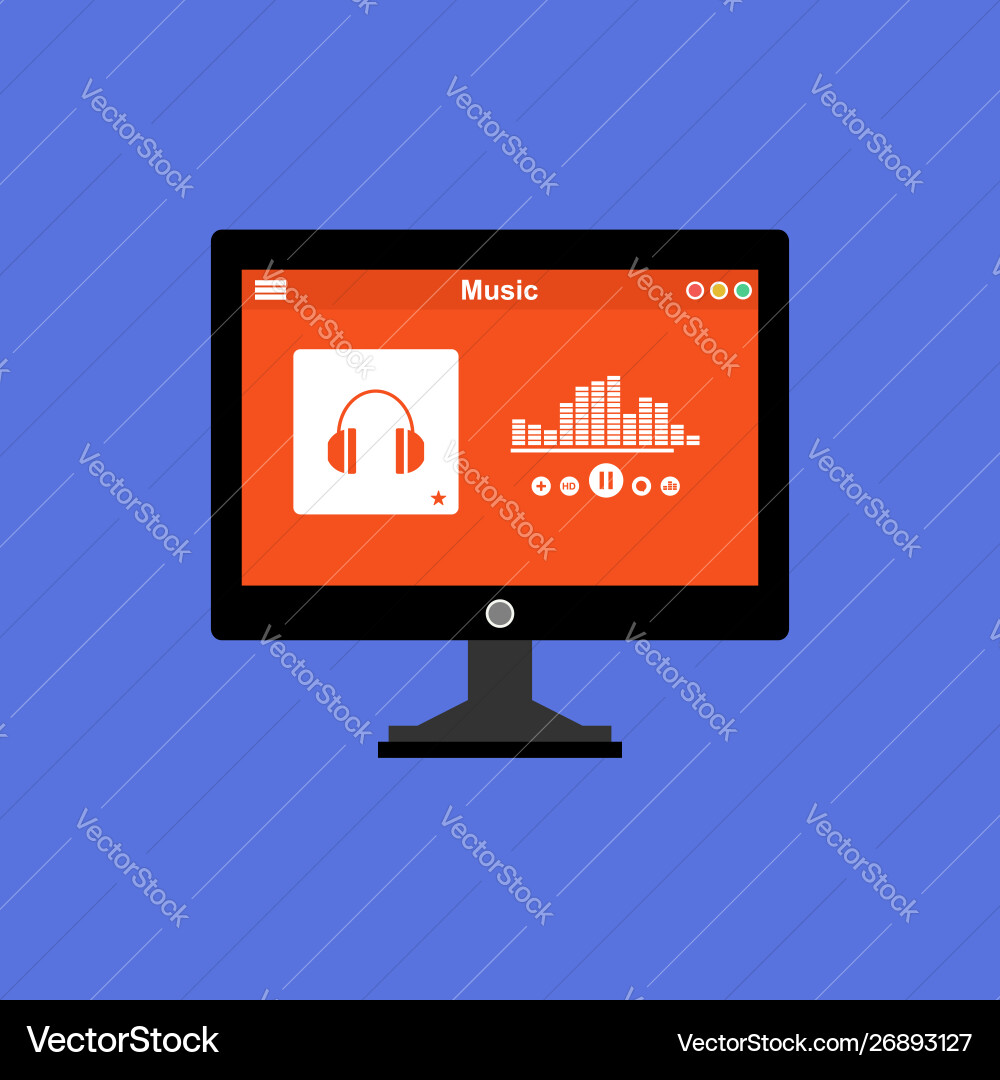 Media player application app template with flat vector image