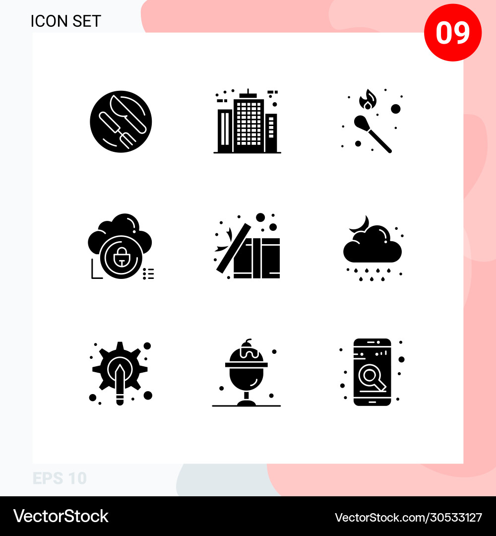 Set 9 solid glyphs on grid for private secure Vector Image