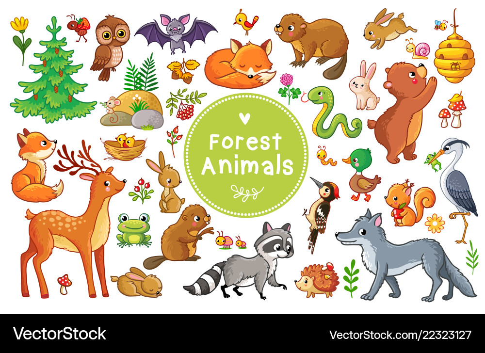 Set with animals and birds in a children s Vector Image