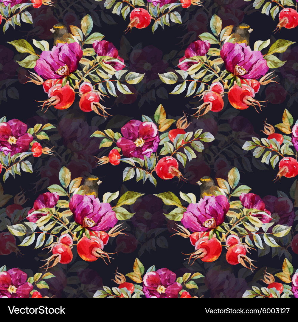 Watercolor Dogrose Floral Pattern Vector Image