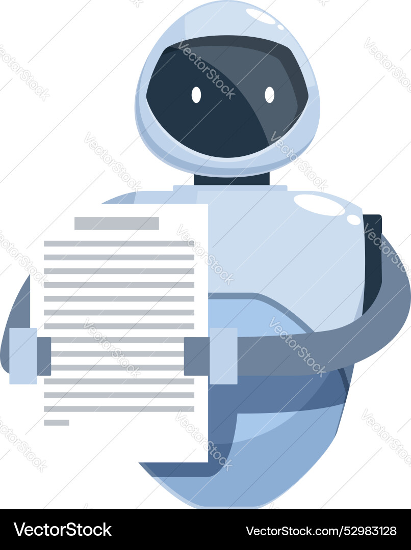 Friendly robot is showing a document Friendly robot is showing a document vector image