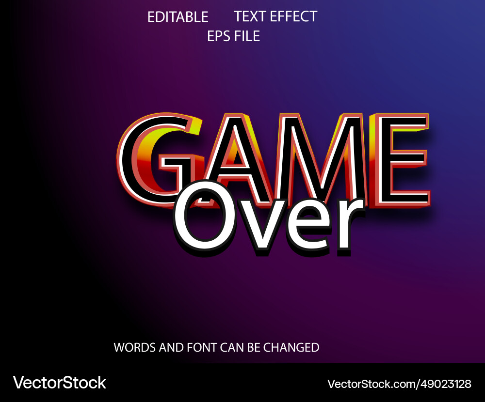 Game over text effect font editable typography 3d Vector Image
