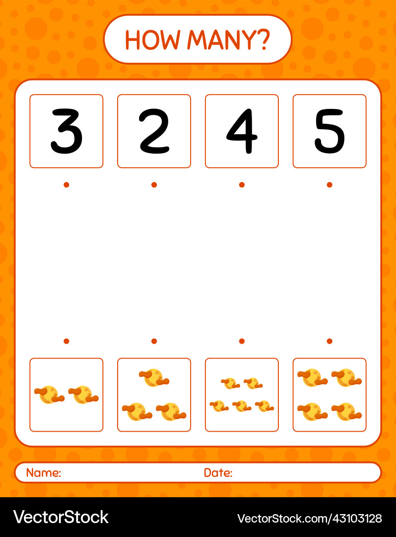 How many counting game with full moon worksheet How many counting game with full moon worksheet Vector Image