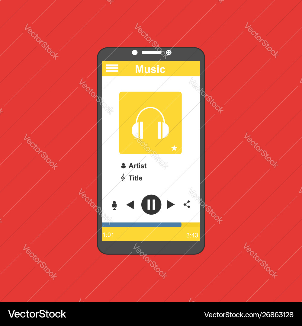 Media player application app template with flat Media player application app template with flat Vector Image