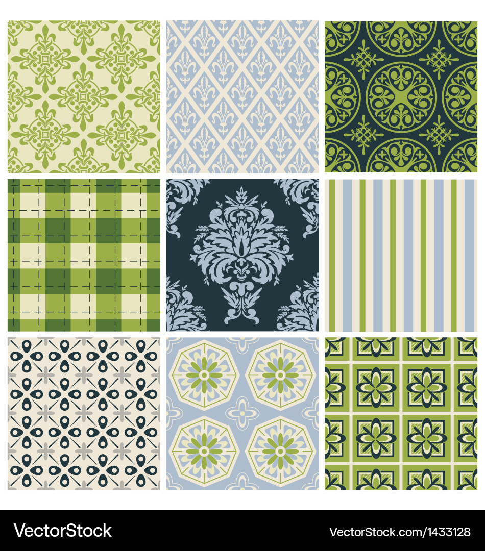 Nine Seamless Floral Patterns vector image