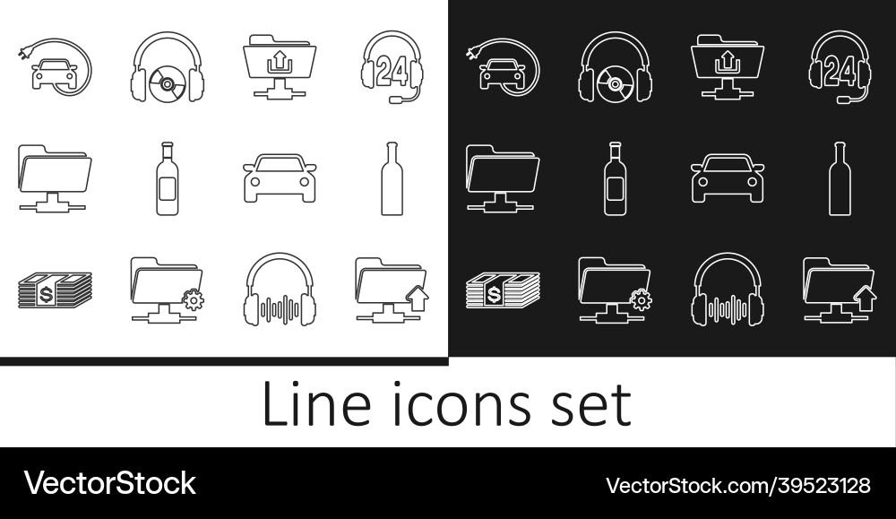 Set line ftp folder upload bottle of wine Set line ftp folder upload bottle of wine Vector Image
