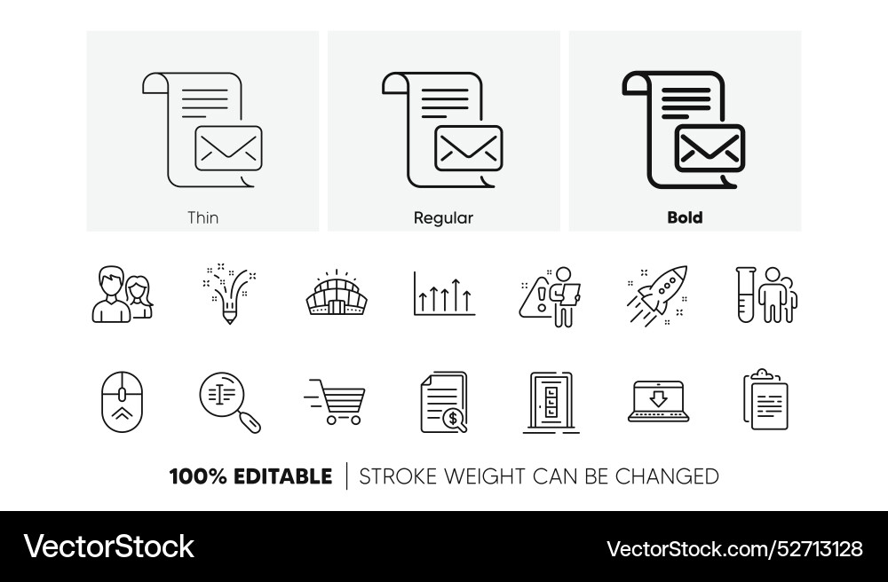 Swipe up mail letter and search text line icons Vector Image