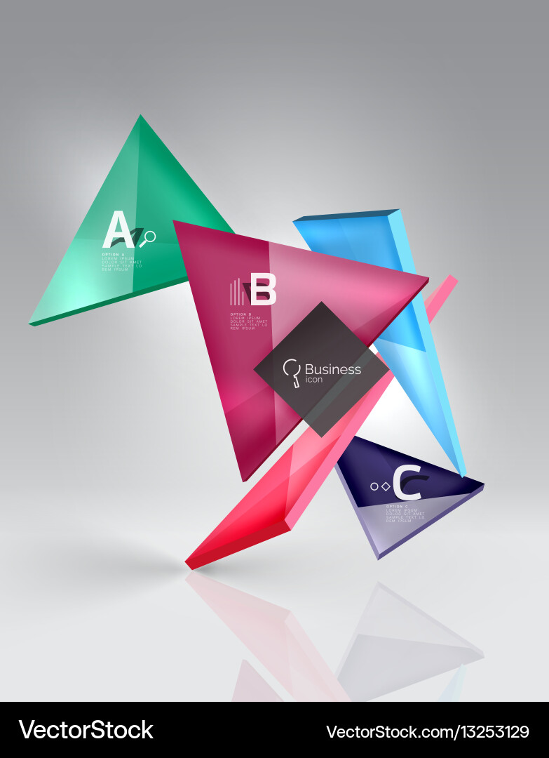 Glossy glass translucent triangles on 3d empty vector image