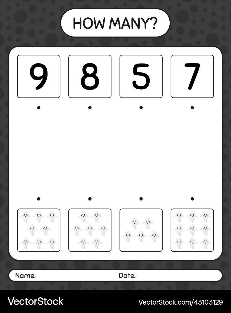 How many counting game with ghost worksheet vector image