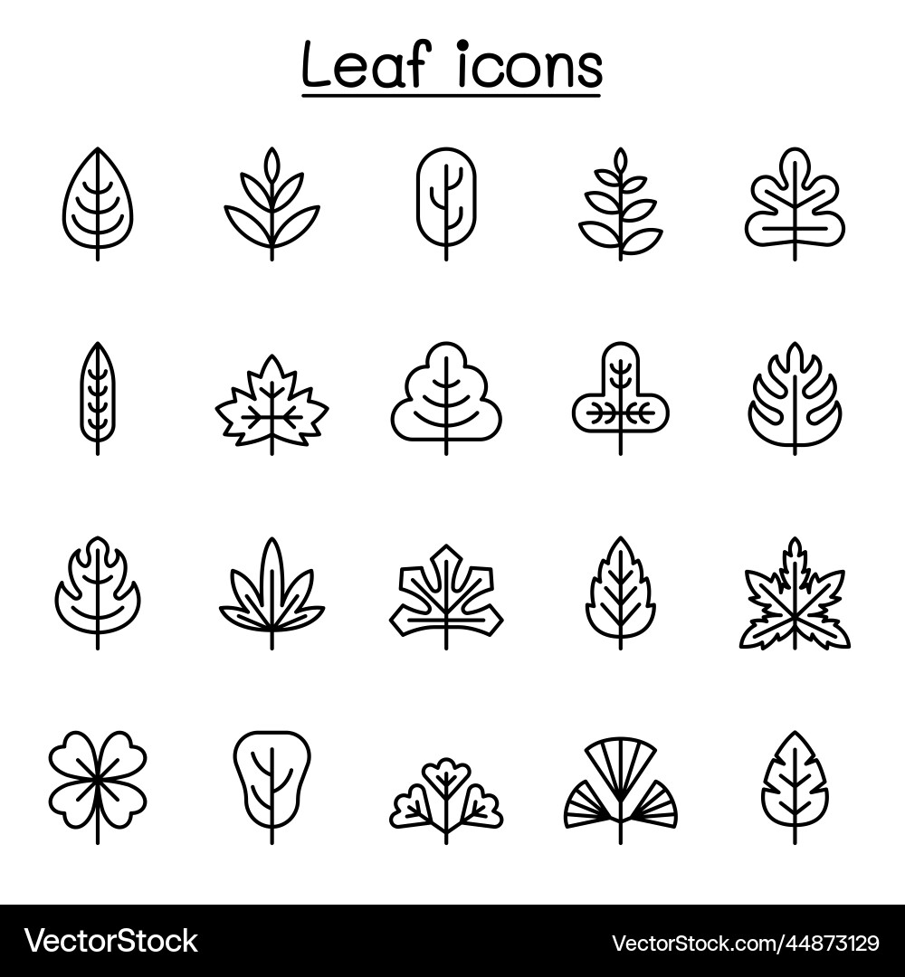 Leaf icon set in thin line style vector image