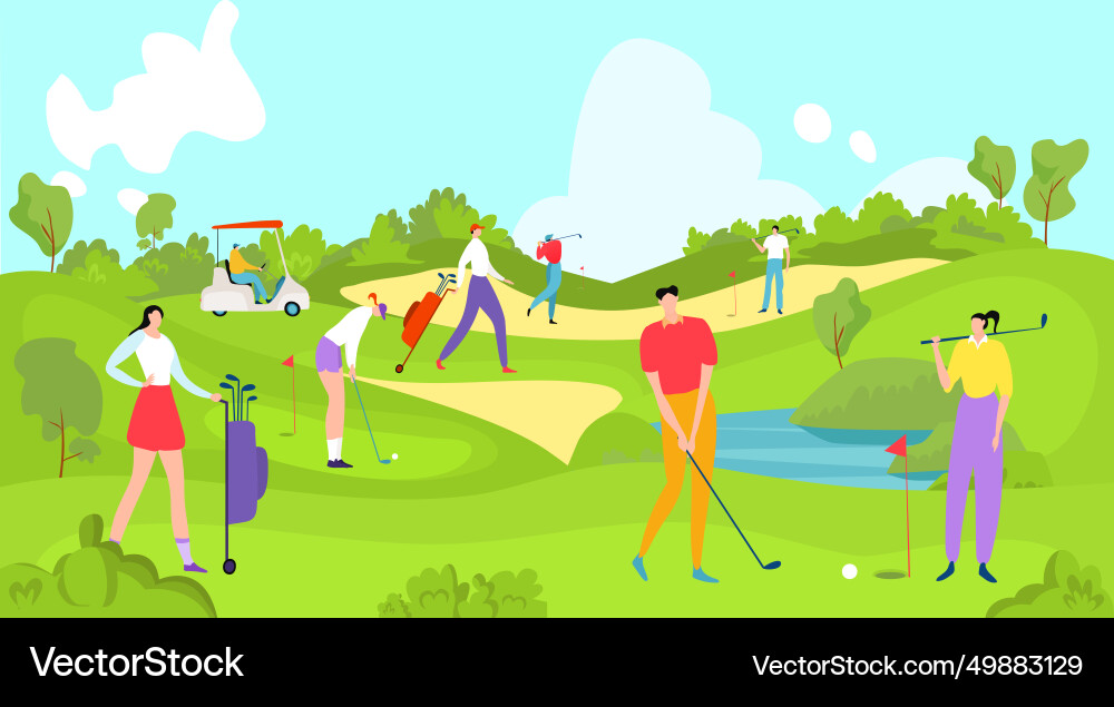 Leute spielen Golf junger Golfer interessant aktiv Leute spielen Golf junger Golfer interessant aktiv vektorbild