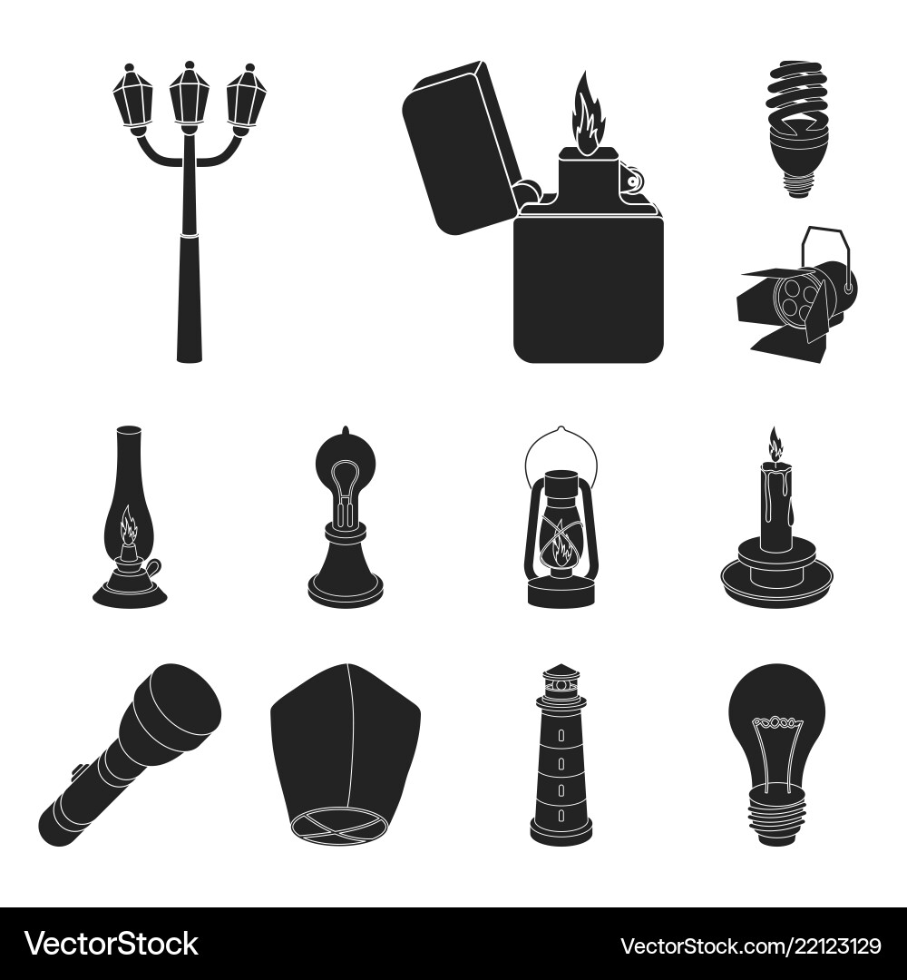 Light source black icons in set collection Vector Image