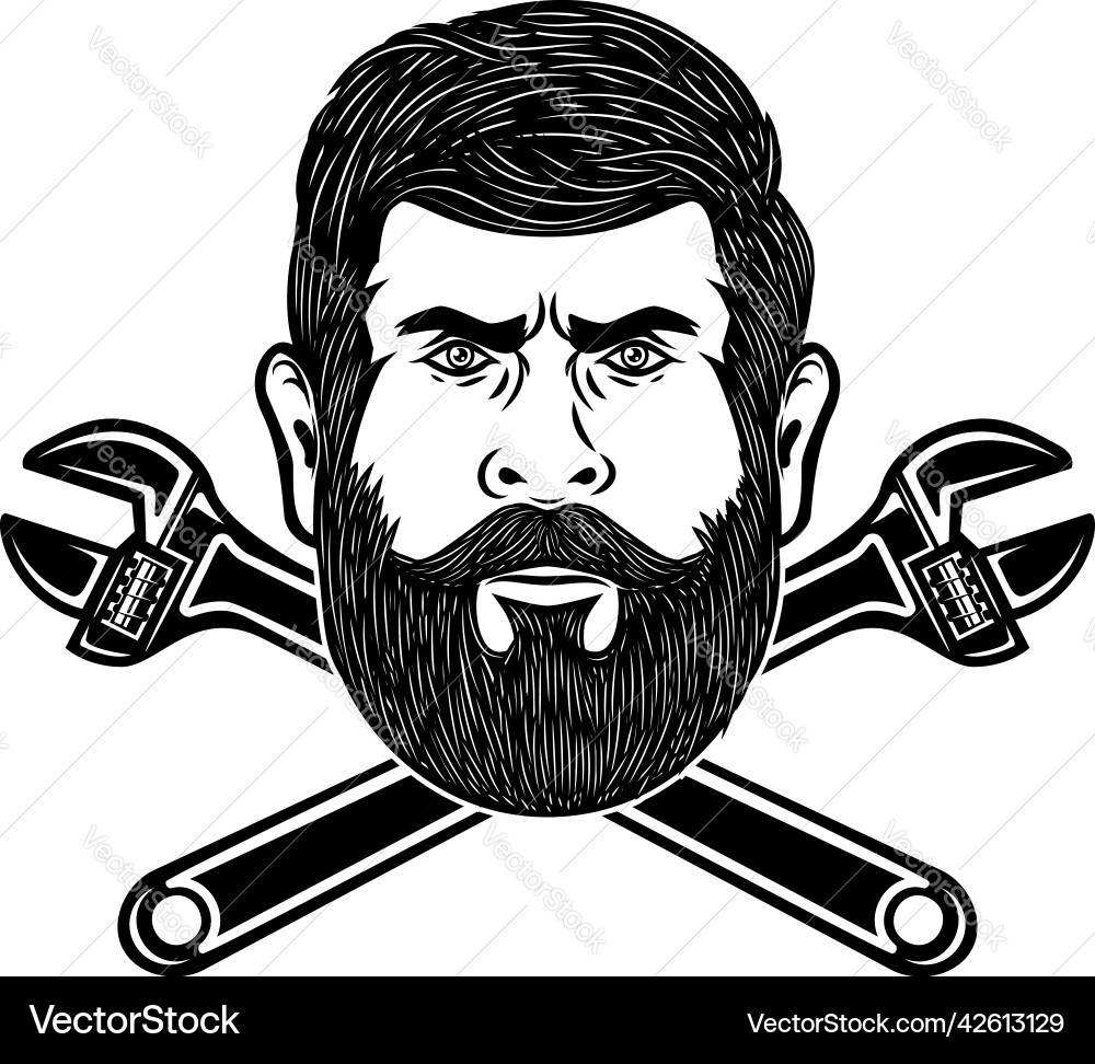 Man head with crossed wrenches design element Man head with crossed wrenches design element vector image