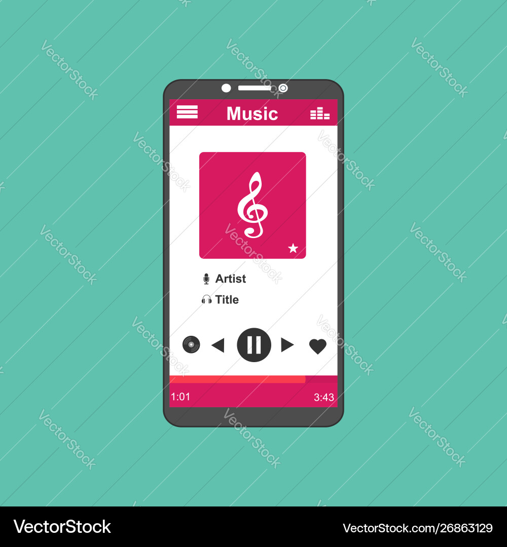 Media player application app template with flat Media player application app template with flat vector image
