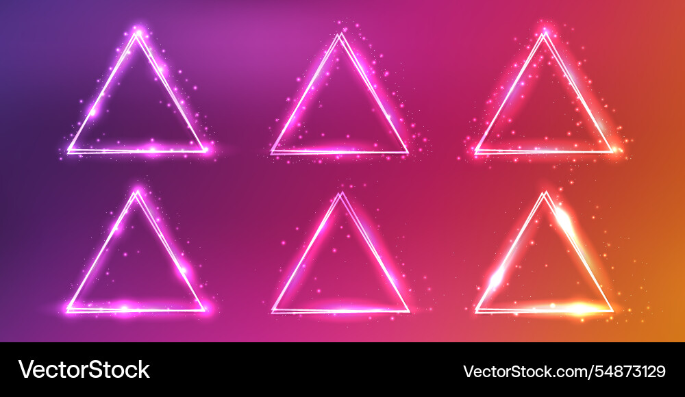 Neon double triangular frame with shining effects vector image