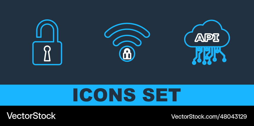 Set line cloud api interface open padlock Set line cloud api interface open padlock vector image