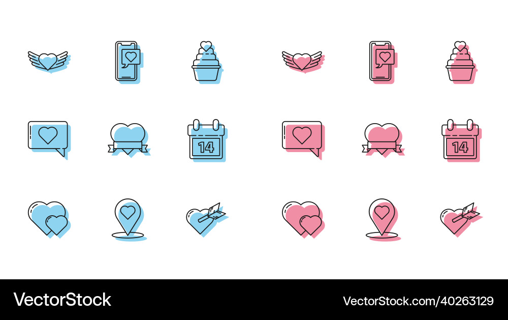 Set line heart map pointer with wings Set line heart map pointer with wings vector image
